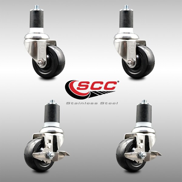 Service Caster 3 Inch 316SS Soft Rubber Swivel 1-7/8 Inch Expanding Stem Caster Brake SCC, 2PK SCC-SS316EX20S314-SRS-2-TLB-2-178 - main